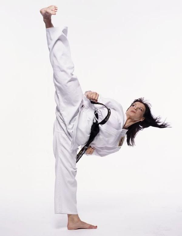 Perfect karate kick groin